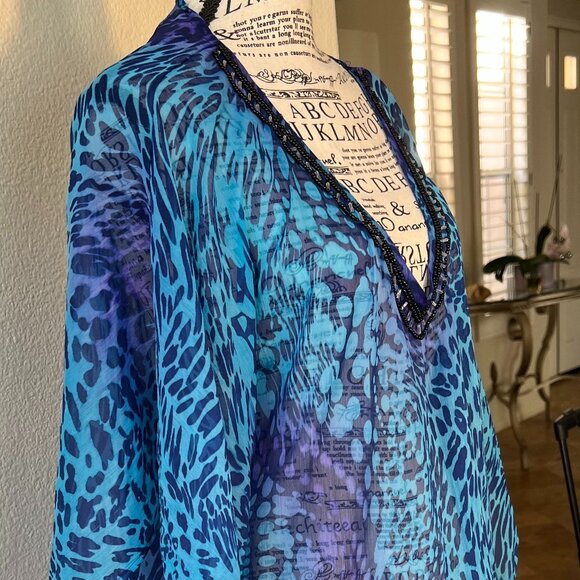 Blue and Purple Women's Swim Cover-Up Resort Wear One Size - Picture 6 of 7